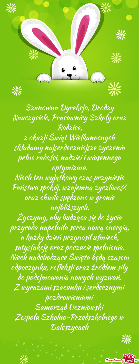 Szanowna Dyrekcjo, Drodzy Nauczyciele, Pracownicy Szkoły oraz Rodzice