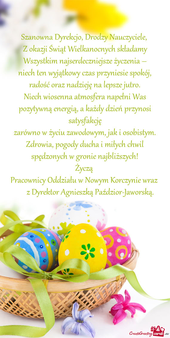 Szanowna Dyrekcjo, Drodzy Nauczyciele