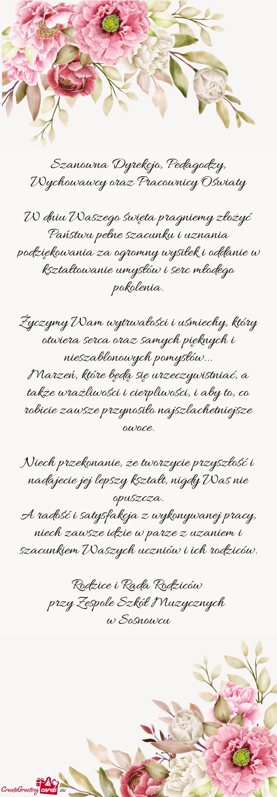 Szanowna Dyrekcjo, Pedagodzy, Wychowawcy oraz Pracownicy Oświaty