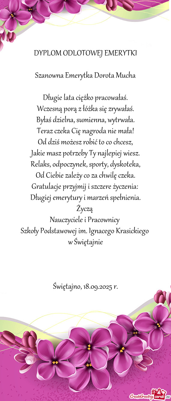 Szanowna Emerytka Dorota Mucha