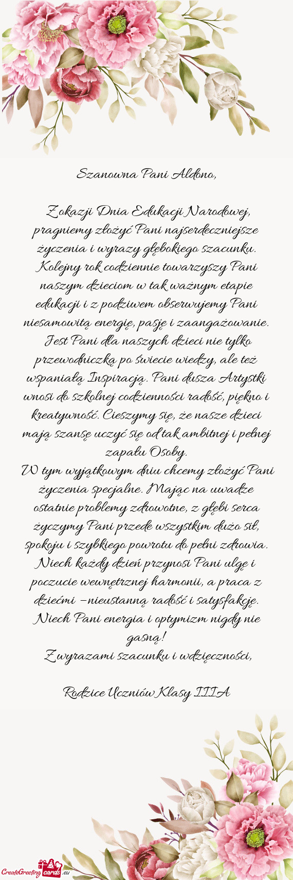 Szanowna Pani Aldono