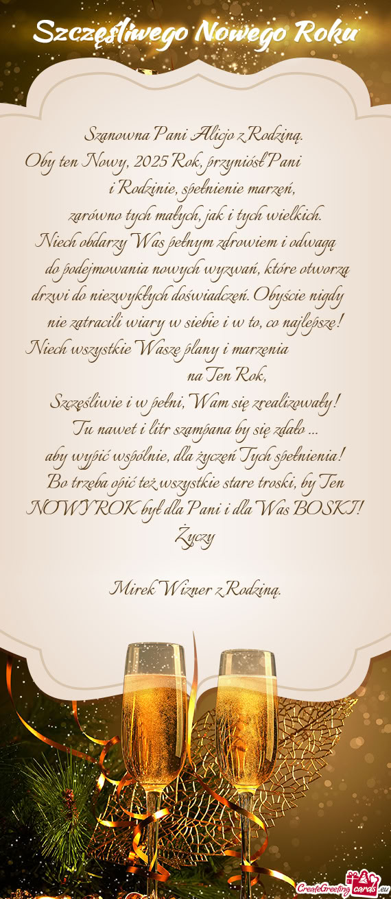 Szanowna Pani Alicjo z Rodziną