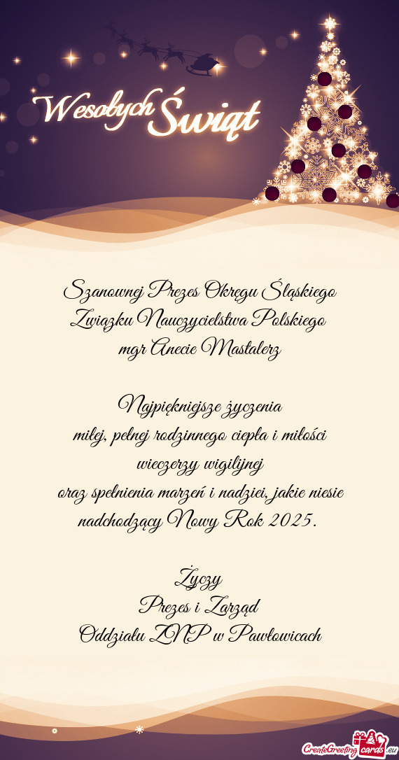 Szanownej Prezes Okręgu Śląskiego