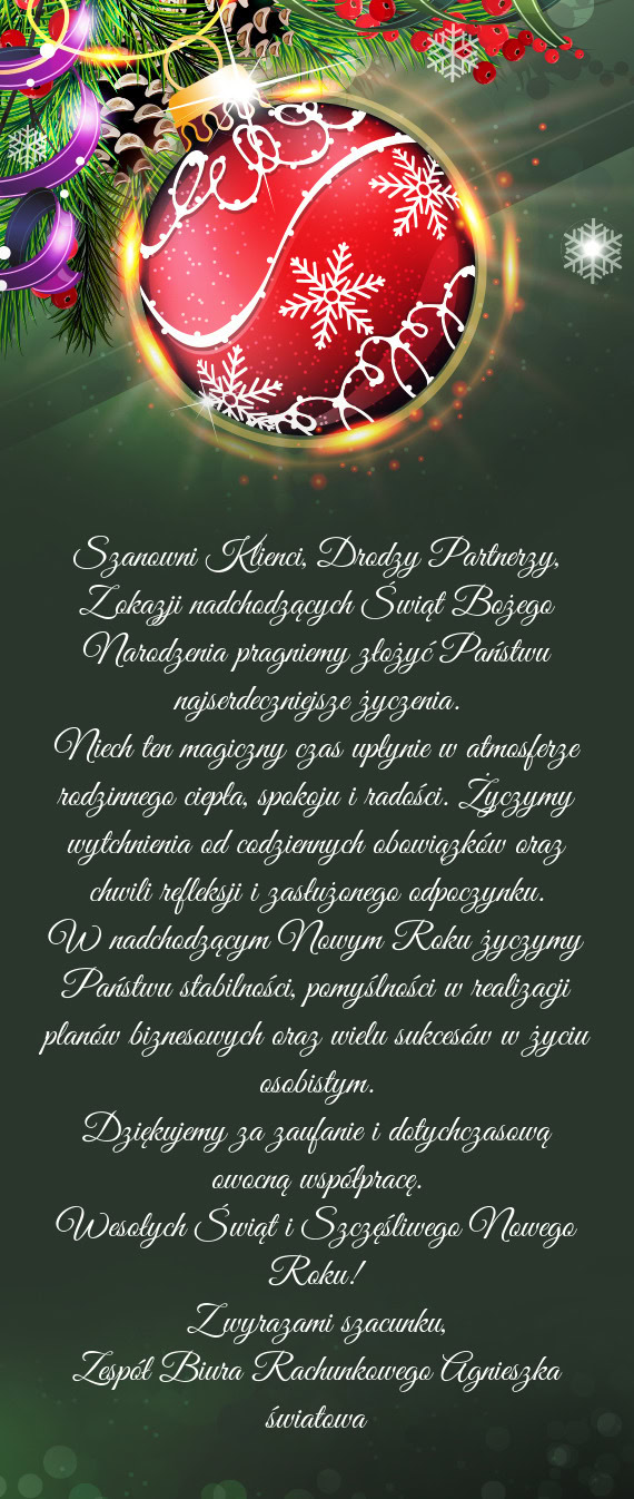 Szanowni Klienci, Drodzy Partnerzy