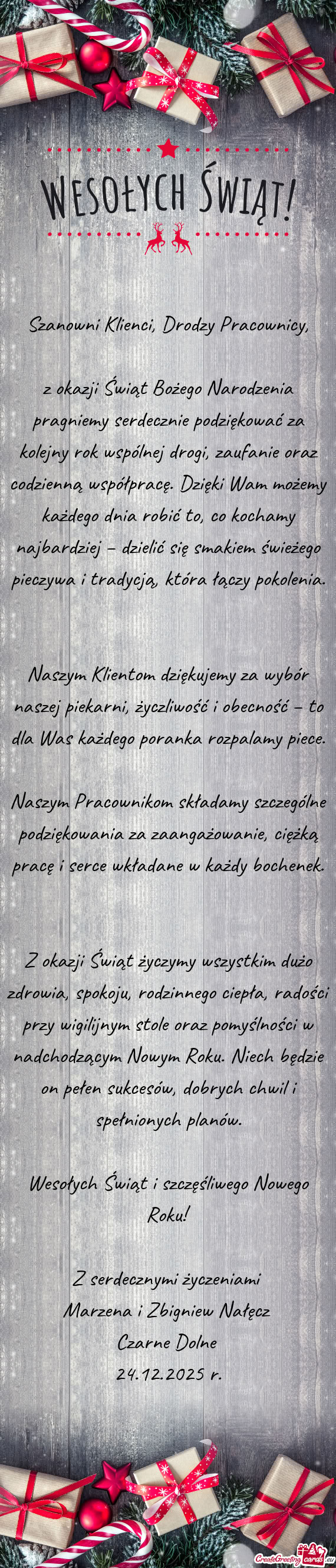 Szanowni Klienci, Drodzy Pracownicy