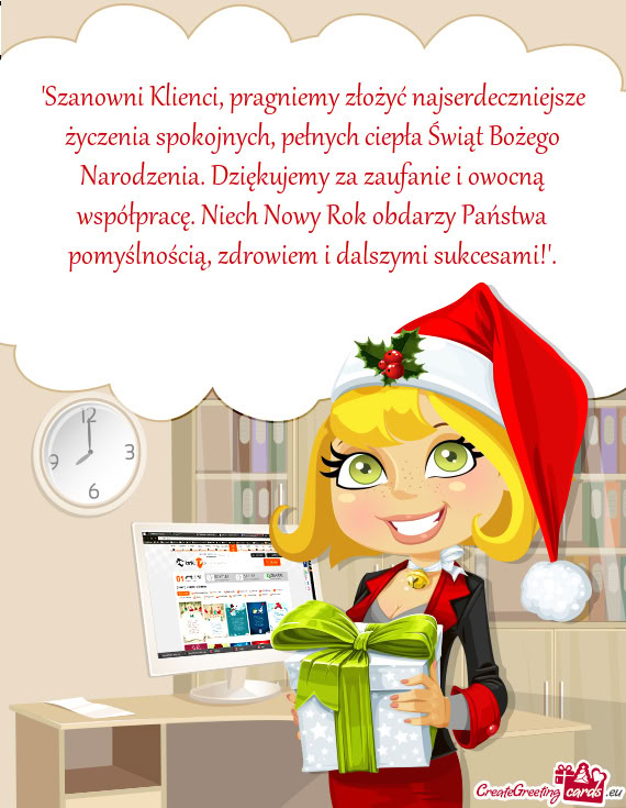 "Szanowni Klienci, pragniemy złożyć najserdeczniejsze życzenia spokojnych, pełnych ciepła Świ