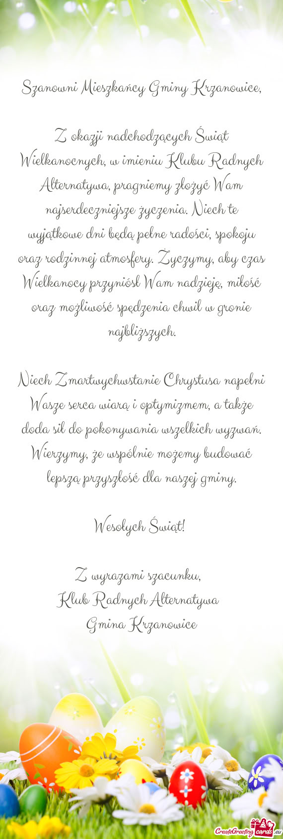 Szanowni Mieszkańcy Gminy Krzanowice