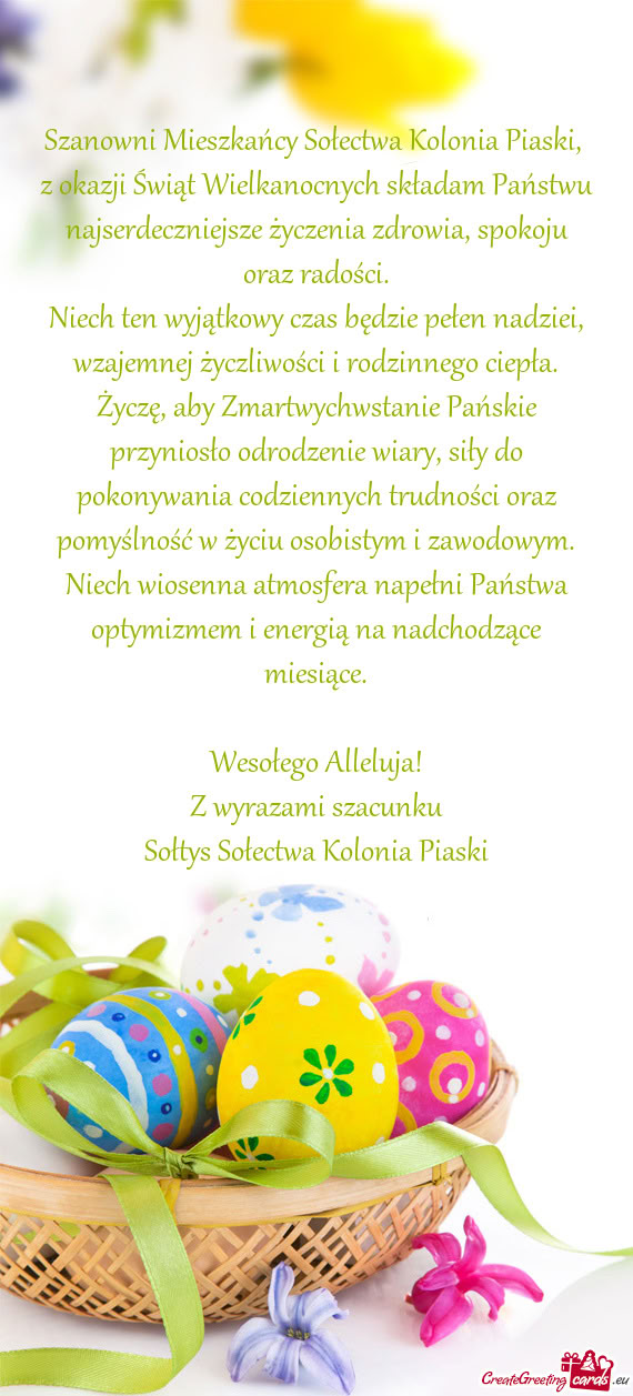 Szanowni Mieszkańcy Sołectwa Kolonia Piaski