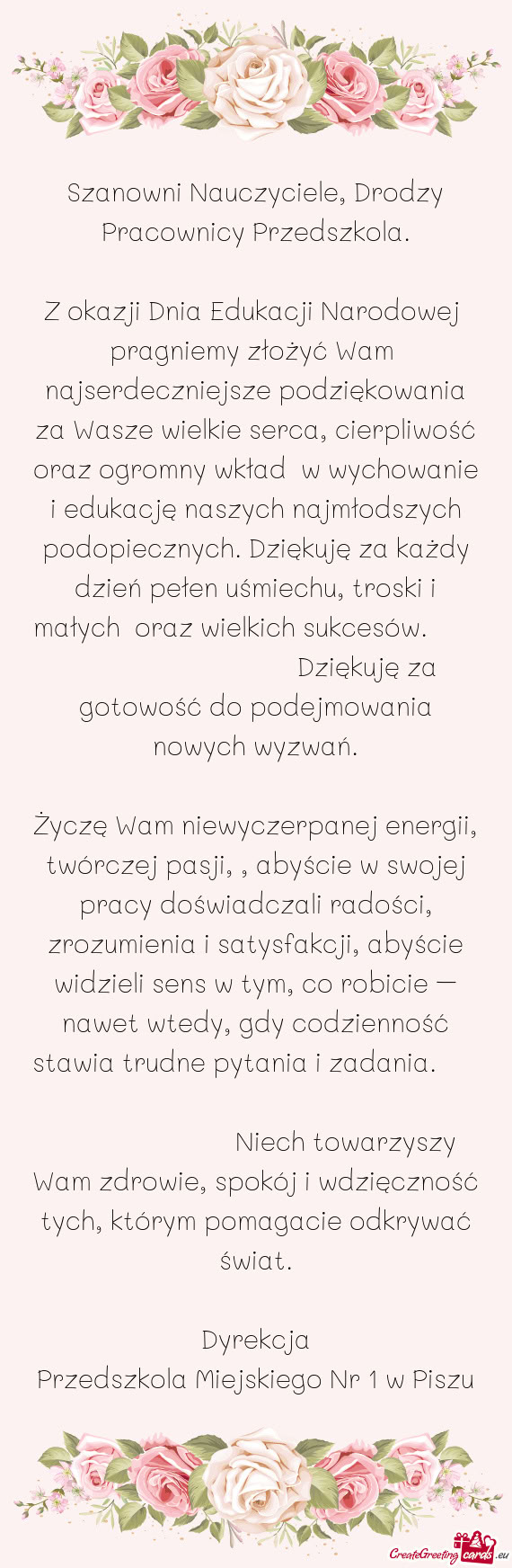 Szanowni Nauczyciele, Drodzy Pracownicy Przedszkola