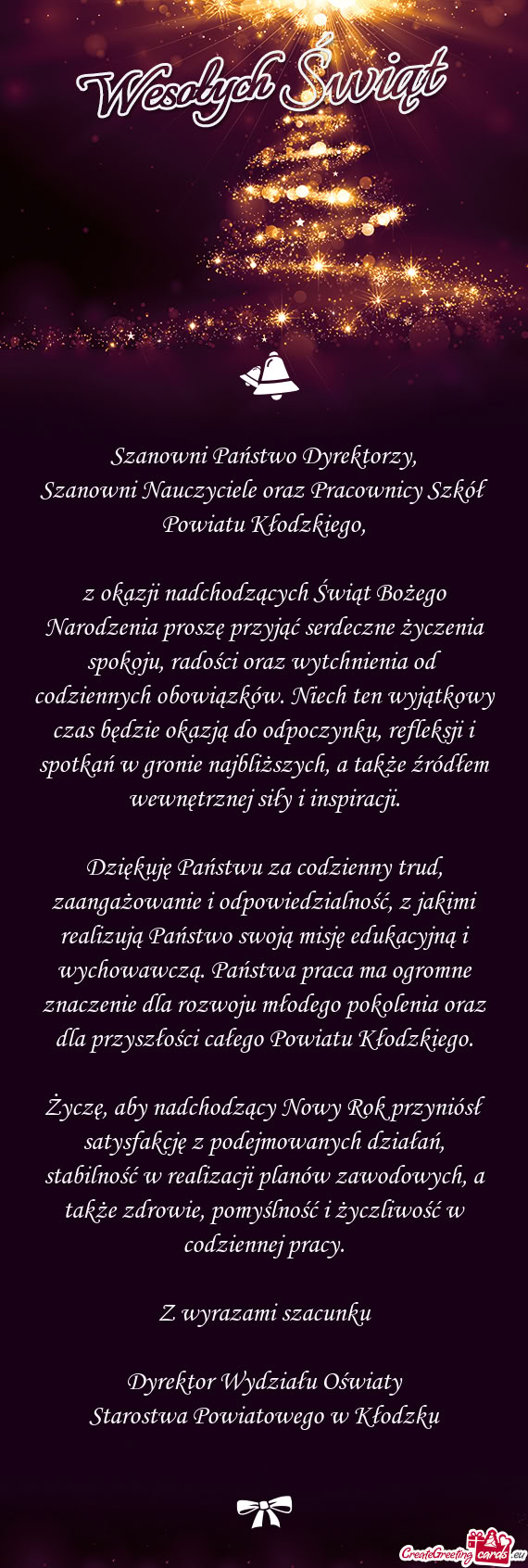 Szanowni Nauczyciele oraz Pracownicy Szkół Powiatu Kłodzkiego