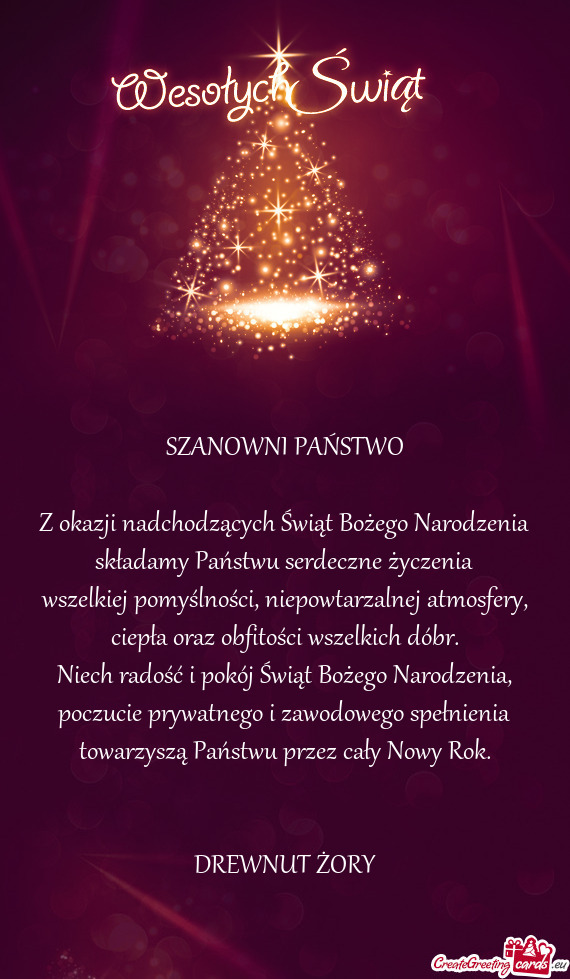 SZANOWNI PAŃSTWO
 
 Z okazji nadchodzących Świąt Bożego Narodzenia
 składamy Państwu serdeczn