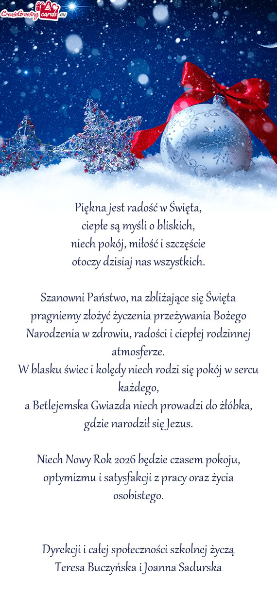 Szanowni Państwo, na zbliżające się Święta pragniemy złożyć życzenia przeżywania Bożego