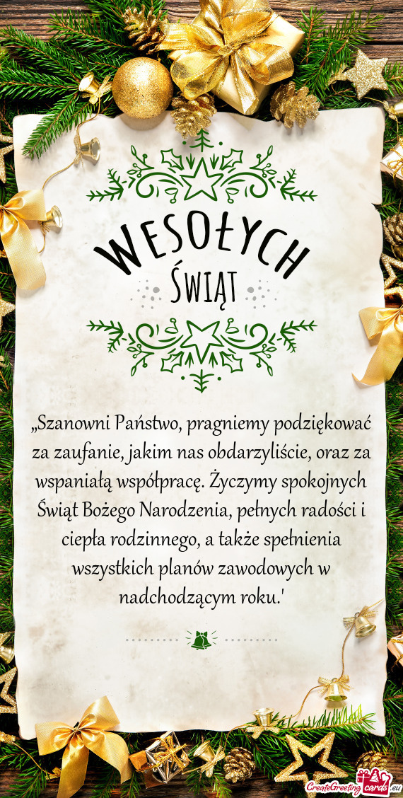 „Szanowni Państwo, pragniemy podziękować za zaufanie, jakim nas obdarzyliście, oraz za wspania