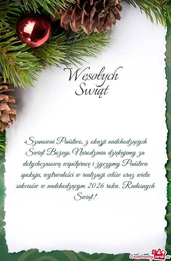 „Szanowni Państwo, z okazji nadchodzących Świąt Bożego Narodzenia dziękujemy za dotychczasow