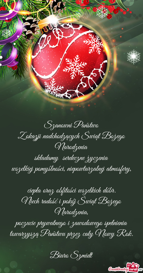 Szanowni Państwo
 Z okazji nadchodzących Świąt Bożego Narodzenia
 składamy serdeczne życzeni