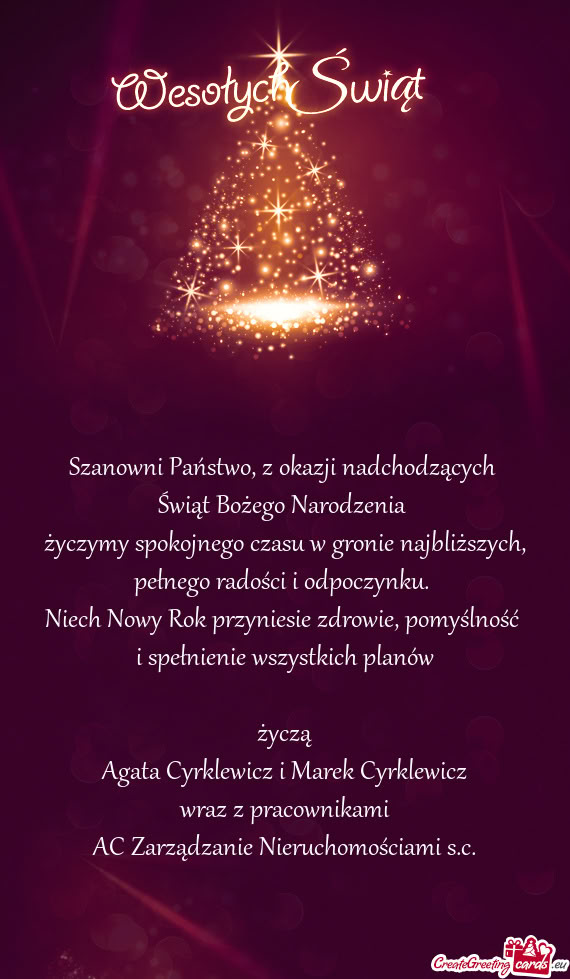 Szanowni Państwo, z okazji nadchodzących