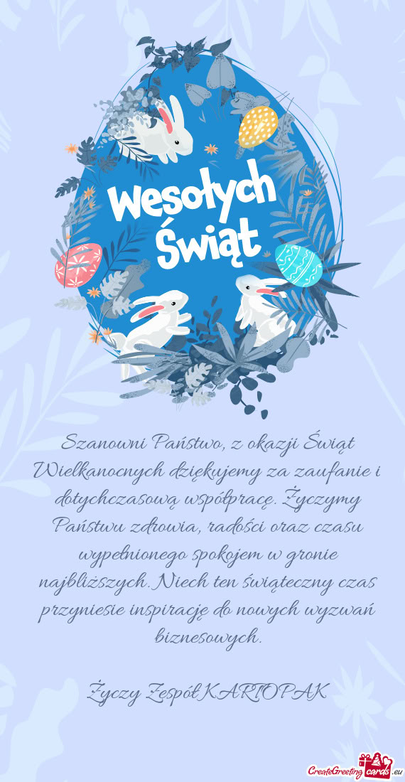 Szanowni Państwo, z okazji Świąt Wielkanocnych dziękujemy za zaufanie i dotychczasową współpr