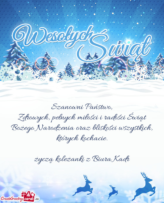 Szanowni Państwo,  Zdrowych, pełnych miłości i radości Świąt Bożego