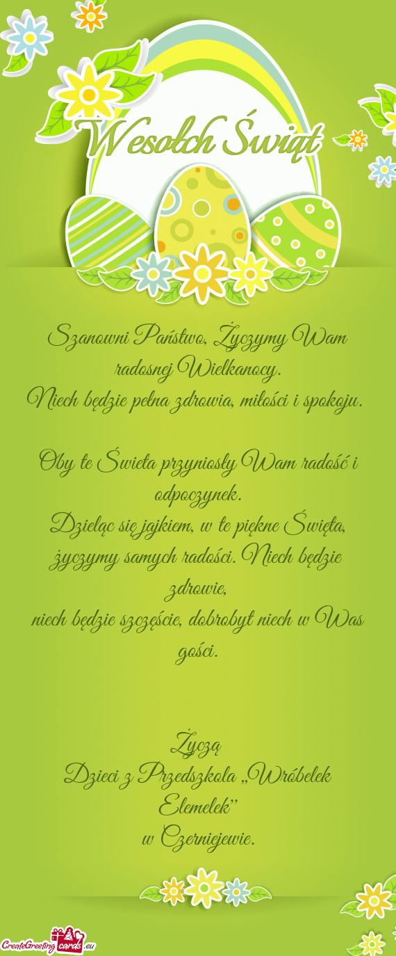Szanowni Państwo, Życzymy Wam radosnej Wielkanocy