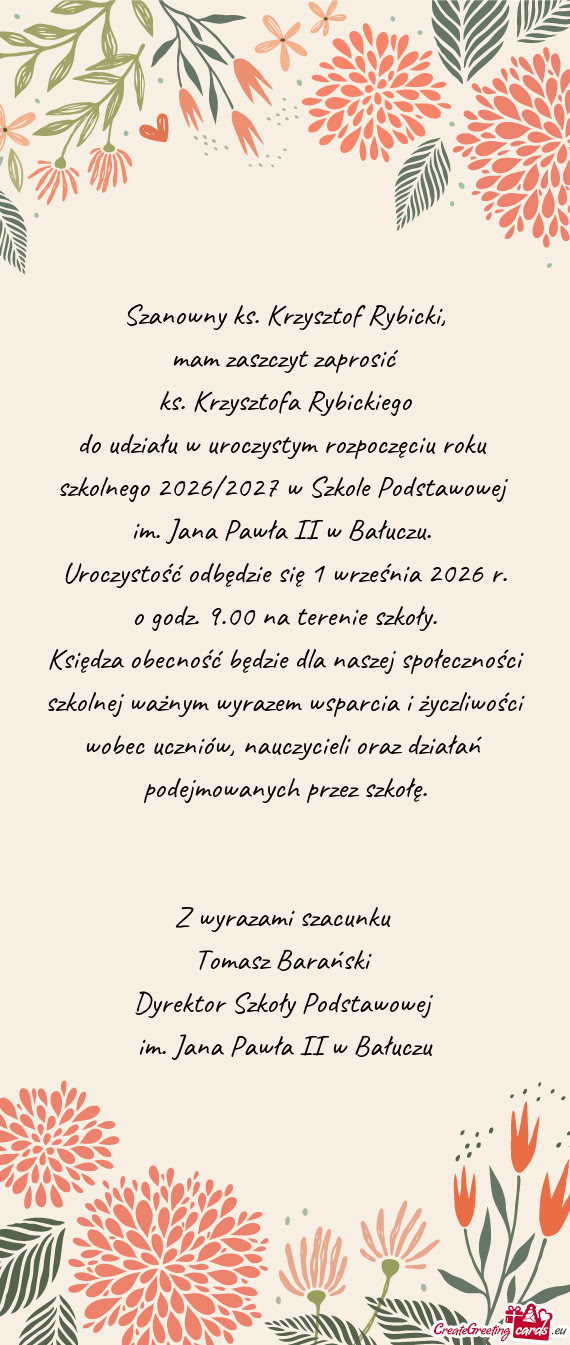Szanowny ks. Krzysztof Rybicki