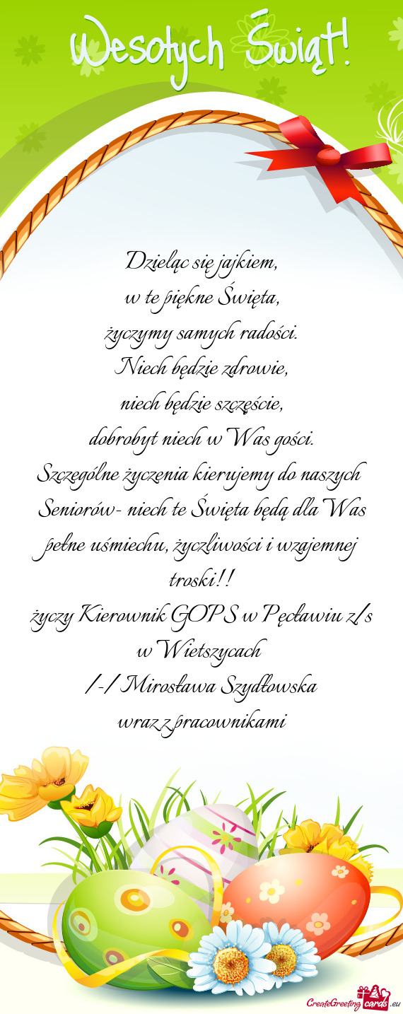 Szczególne życzenia kierujemy do naszych Seniorów- niech te Święta będą dla Was pełne uśmie