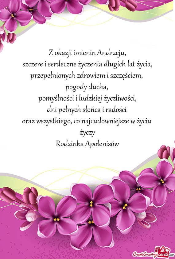 Szczere i serdeczne życzenia długich lat życia, przepełnionych zdrowiem i szczęściem