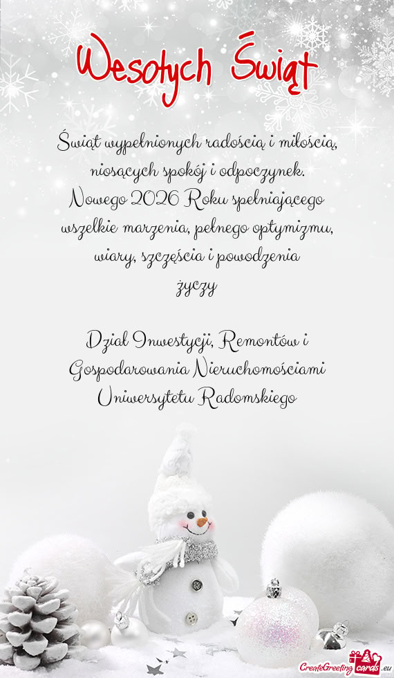 Szczęścia i powodzenia życzy Dział Inwestycji