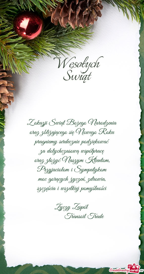 Szczęścia i wszelkiej pomyślności Zespół    Transoil Trade