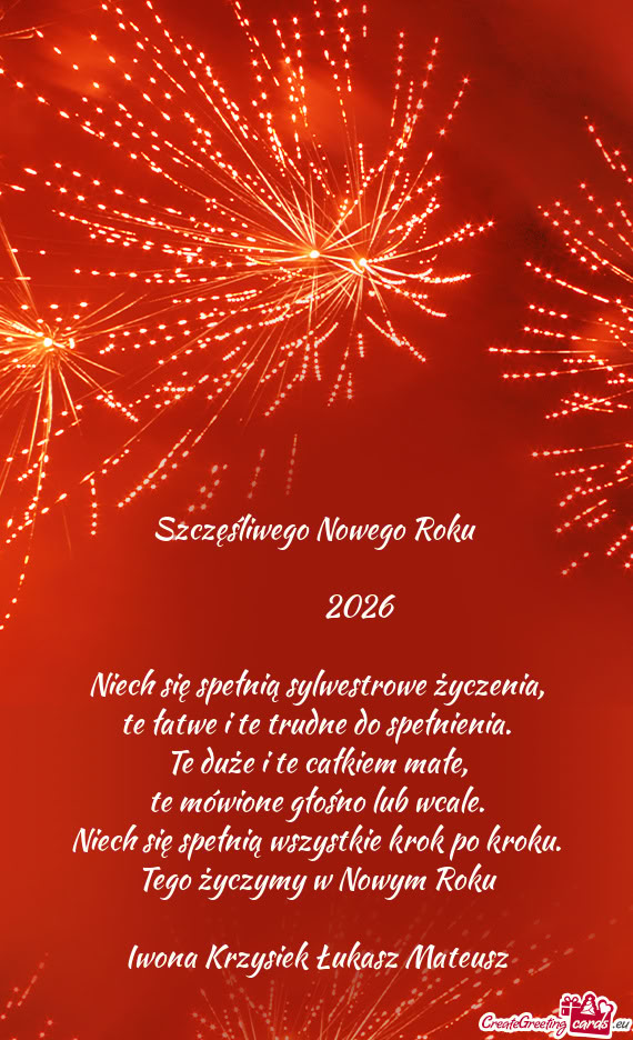 Szczęśliwego Nowego Roku     2026 Niech się spełnią sylwestrowe życzenia