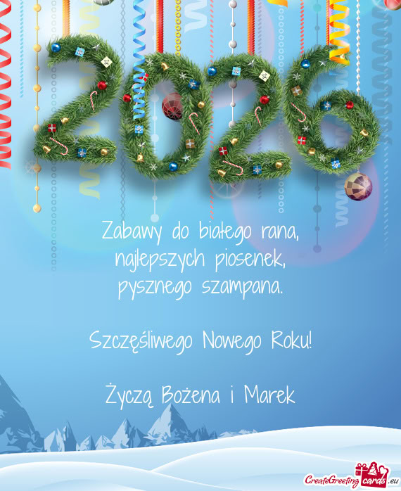 Szczęśliwego Nowego Roku! Życzą Bożena i Marek