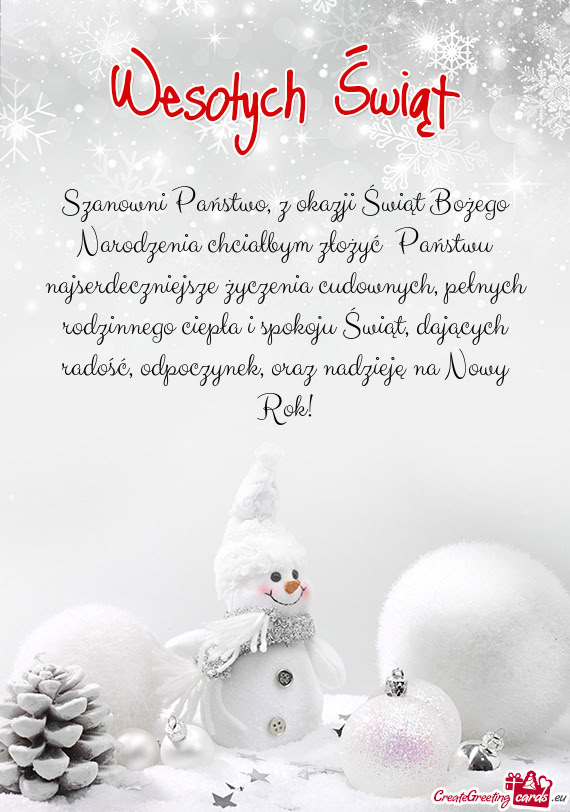 Sze życzenia cudownych, pełnych rodzinnego ciepła i spokoju Świąt, dających radość, odpoczyn