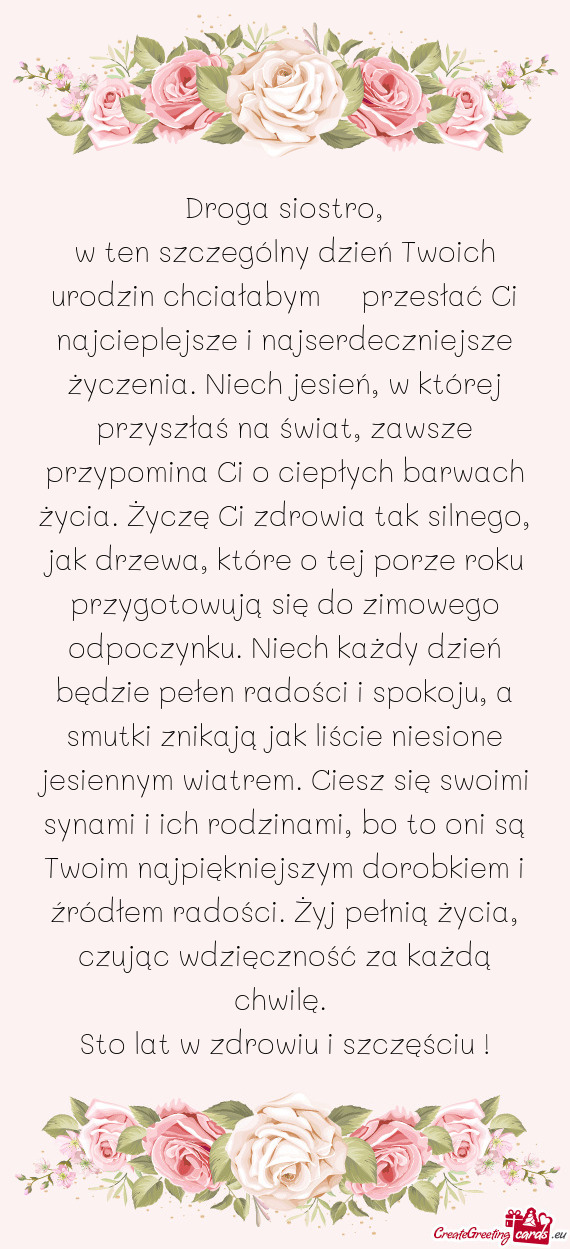 Sze życzenia. Niech jesień, w której przyszłaś na świat, zawsze przypomina Ci o ciepłych barw