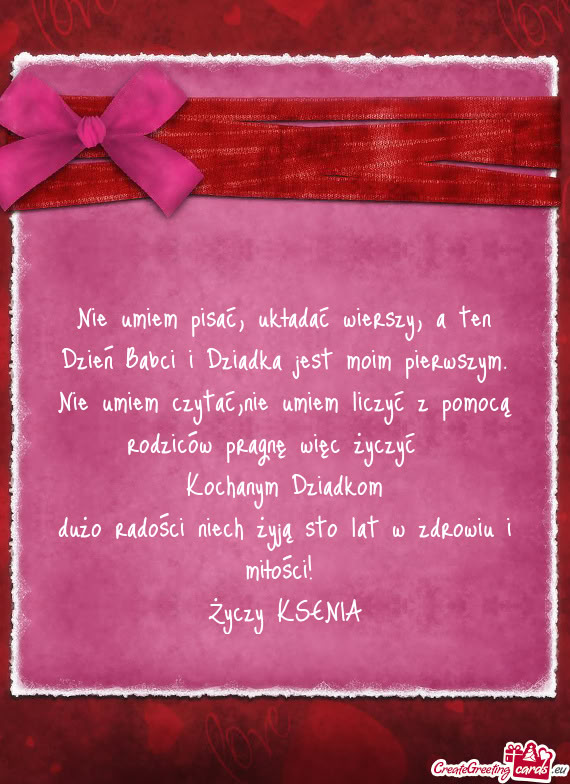 Tać,nie umiem liczyć z pomocą rodziców pragnę więc życzyć