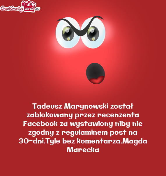 Tadeusz Marynowski został zablokowany przez recenzenta Facebook za wystawiony niby nie zgodny z reg