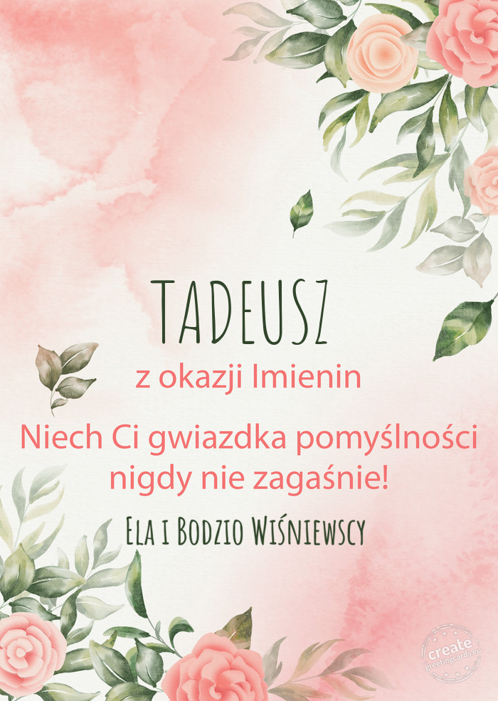 TADEUSZ Z okazji imienin, wszystkiego najlepszego Ela i Bodzio Wiśniewscy