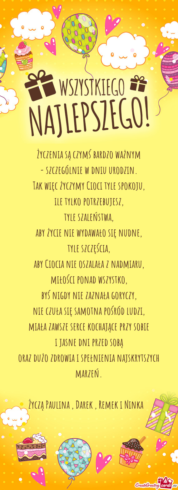 Tak więc życzymy Cioci tyle spokoju