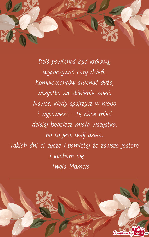 Takich dni ci życzę i pamiętaj że zawsze jestem i kocham cię ❤️