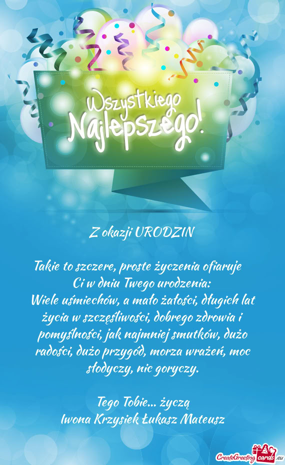 Takie to szczere, proste życzenia ofiaruje