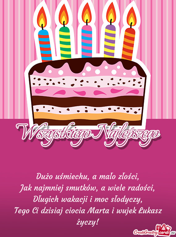 Tego Ci dzisiaj ciocia Marta i wujek Łukasz życzy