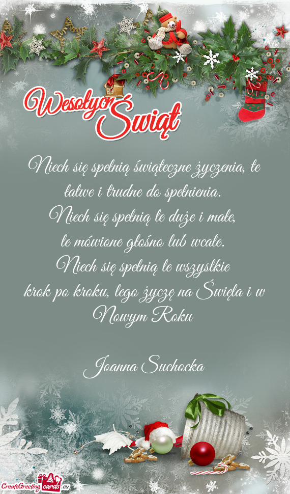 Tego życzę na Święta i w Nowym Roku  Joanna Suchocka
