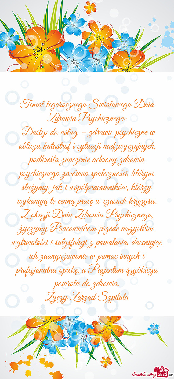 Temat tegorocznego Światowego Dnia Zdrowia Psychicznego