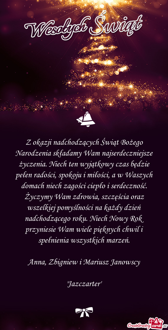 Ten wyjątkowy czas będzie pełen radości, spokoju i miłości, a w Waszych domach niech zagości