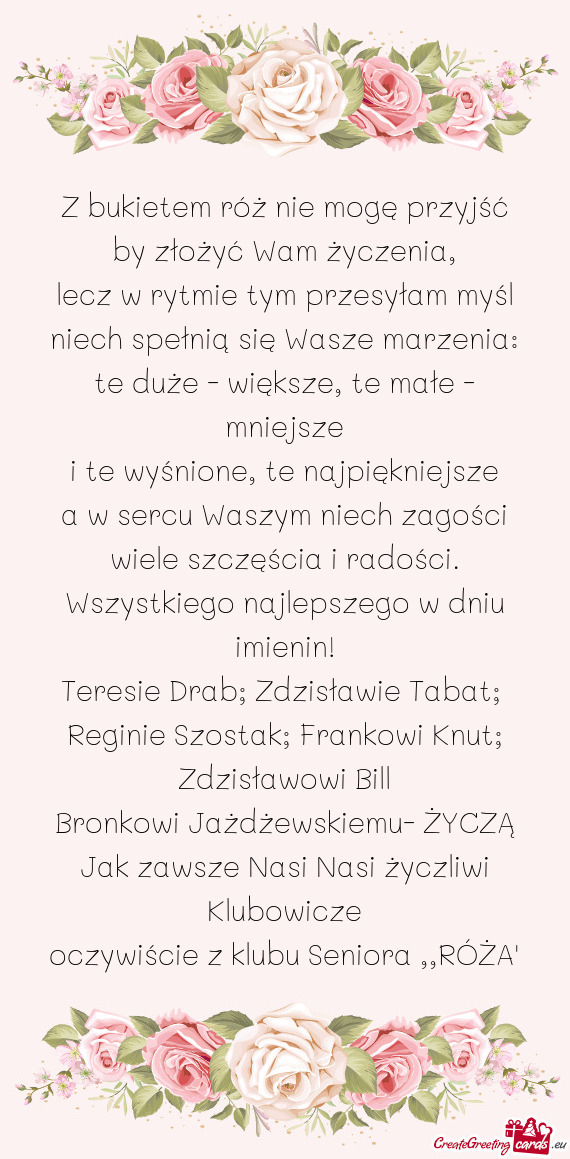 Teresie Drab; Zdzisławie Tabat;