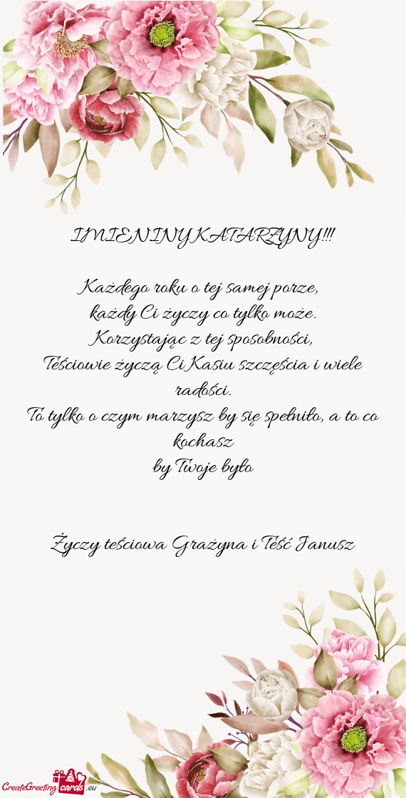 Teściowie życzą Ci Kasiu szczęścia i wiele radości