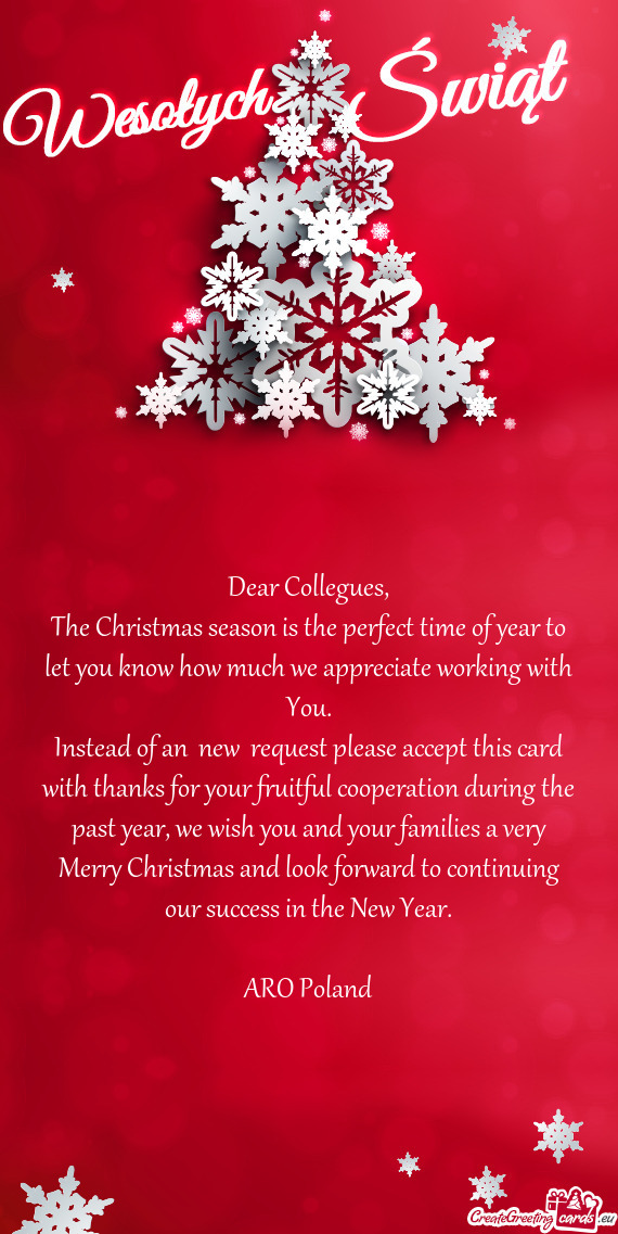 The Christmas season is the perfect time of year to let you know how much we appreciate working wi