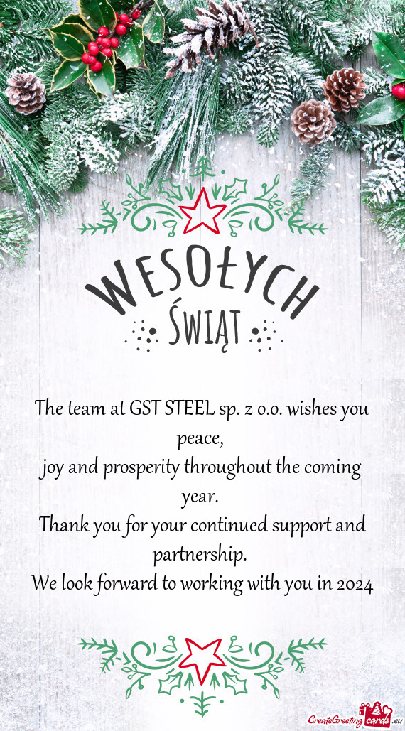 The team at GST STEEL sp. z o.o. wishes you peace