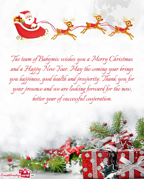 The team of Babymix wishes you a Merry Christmas and a Happy New Year. May the coming year brings yo