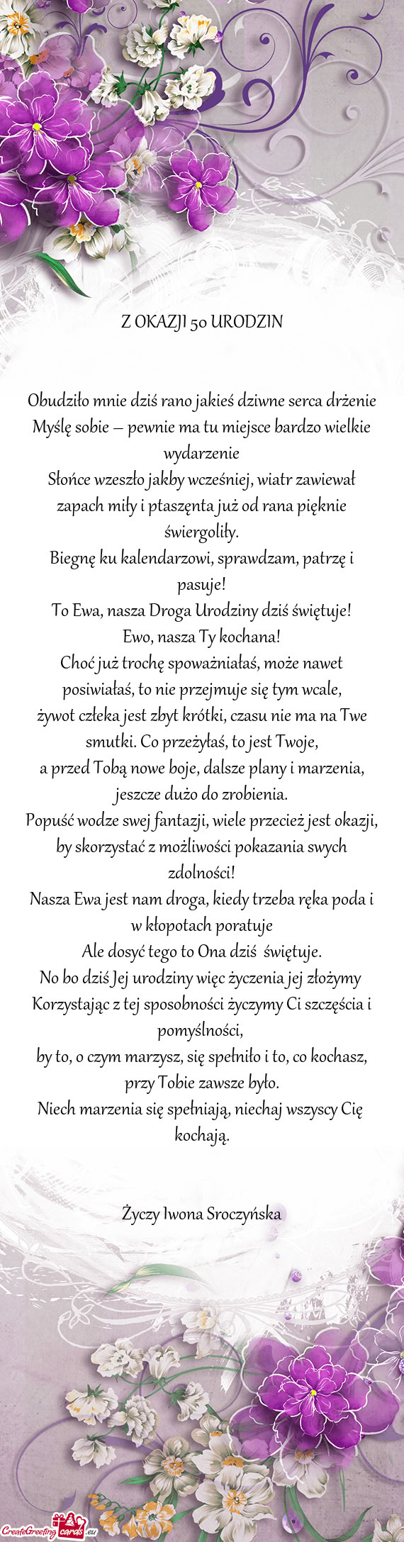 To Ewa, nasza Droga Urodziny dziś świętuje