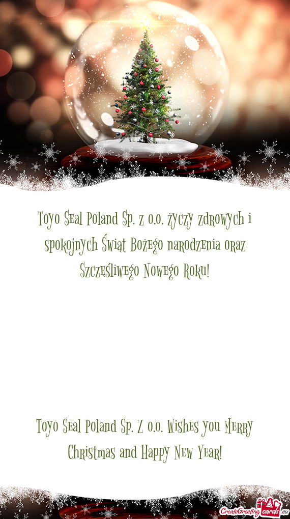 Toyo Seal Poland Sp. z o.o. życzy zdrowych i spokojnych Świąt Bożego narodzenia oraz Szczęśliw
