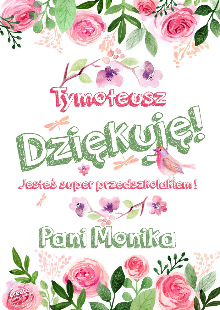 Tymoteusz Dziękuje Jesteś super przedszkolakiem ! Pani Monika